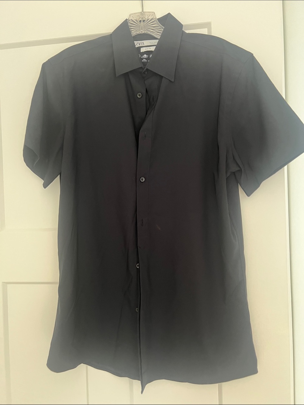 Zara Black Short-Sleeve Button-Down Shirt